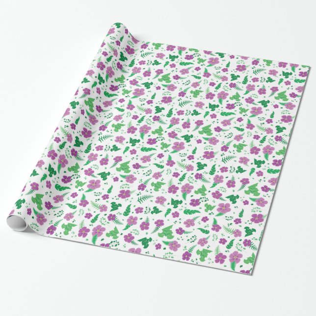 Lila Hibiskus Geschenkpapier (Ungerollt)