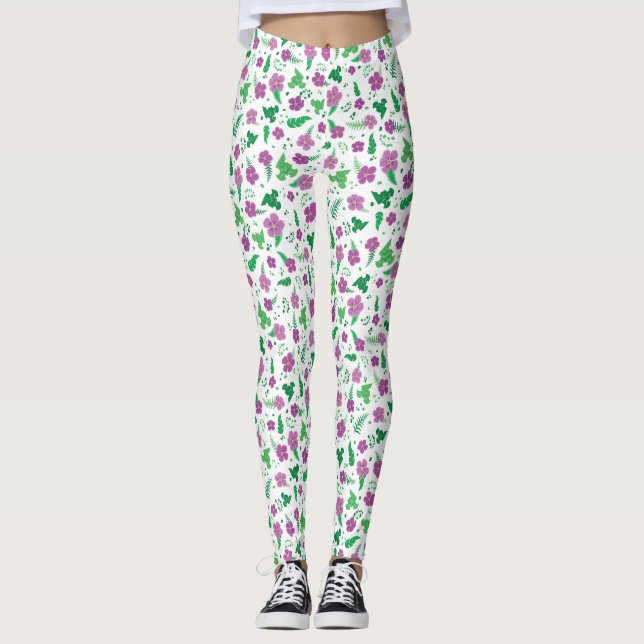 Lila Hibiskus Leggings (Vorderseite)