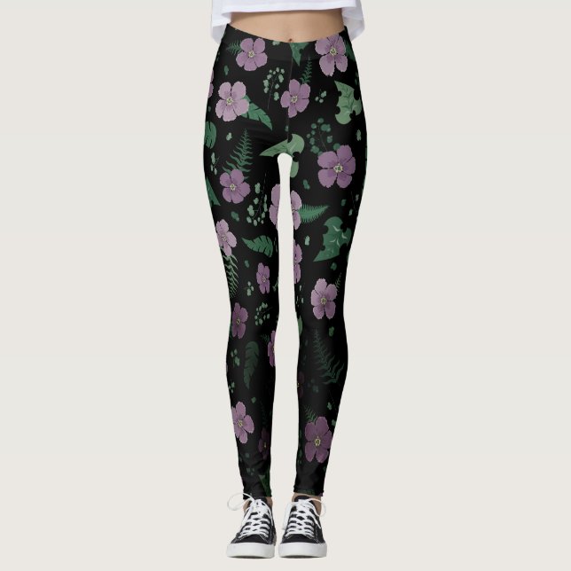 Lila Hibiskus Leggings (Vorderseite)