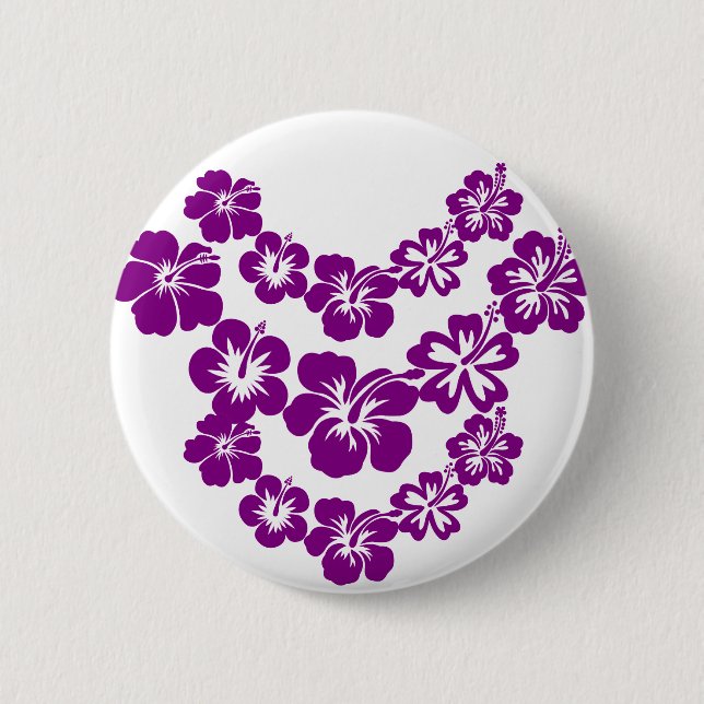 Lila Hibiskus leis Button (Vorderseite)