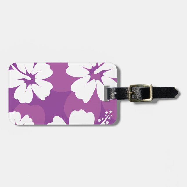 Lila Hibiskus-Muster Gepäckanhänger (Vorderseite horizontal)