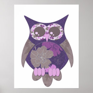 Lila Hibiskus Owl Poster