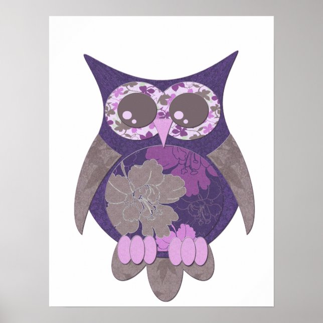 Lila Hibiskus Owl Poster (Vorne)