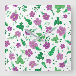 Lila Hibiskus Quadratische Wanduhr