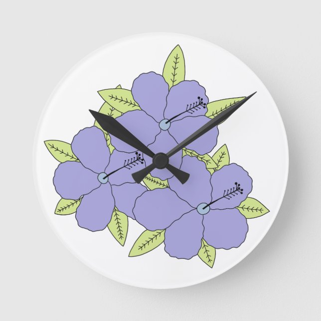Lila Hibiskus Runde Wanduhr (Vorderseite)