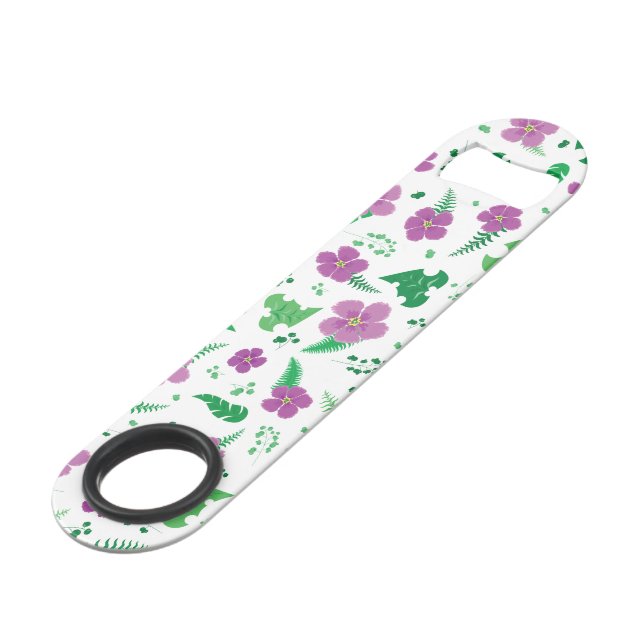 Lila Hibiskus Speedflaschenöffner (Vorderseite Schrägansicht)