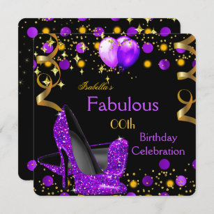 Lila High Heels Gold Ballons Geburtstagsparty Einladung