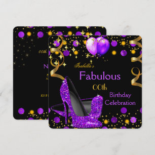 Lila High Heels Goldene Luftballons Geburtstagsfei Einladung