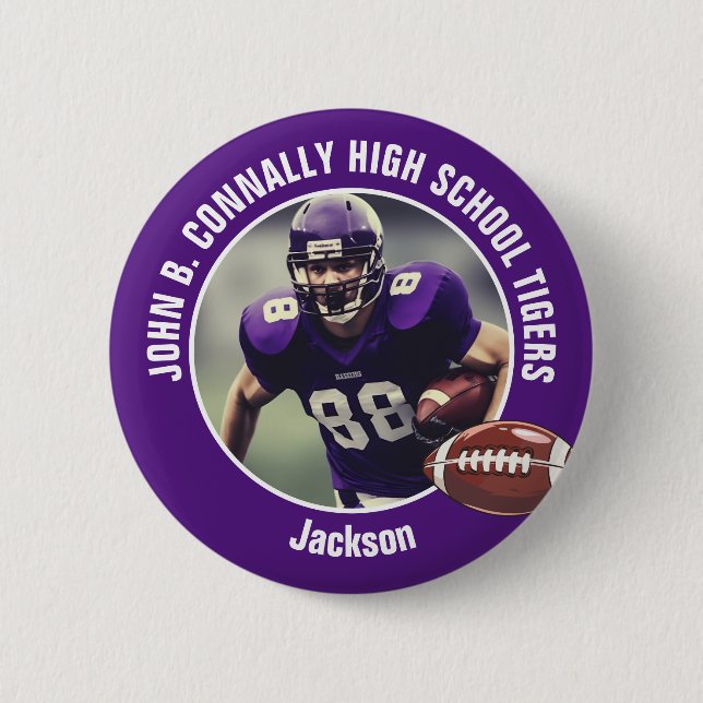 Lila High School Football Player Foto Button (Vorderseite)