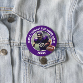 Lila High School Football Player Foto Grosses Button