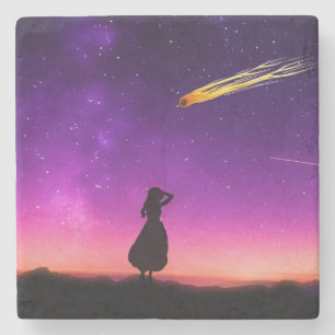 Lila Himmel mit einem Kometen, der auf die Erde zu Steinuntersetzer