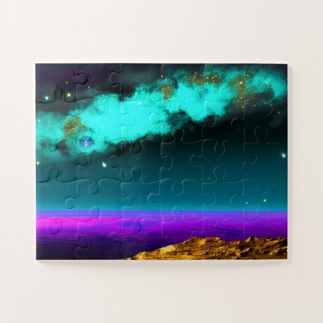 Lila Himmel über dem Planeten Puzzle (Horizontal)
