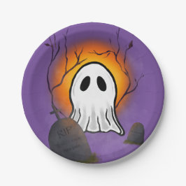 Lila Himmelsmondghost im Friedhof Pappteller