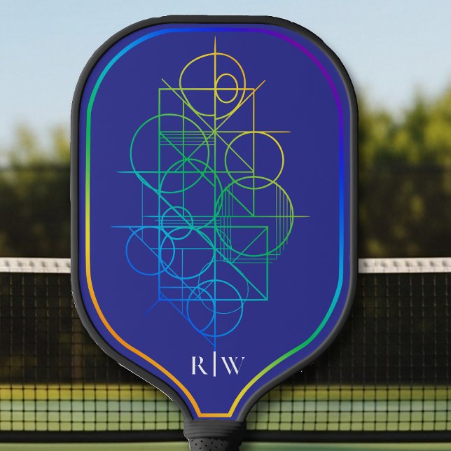 Lila Hintergrund geometrischer Regenbogenprimitive Pickleball Schläger (Von Creator hochgeladen)