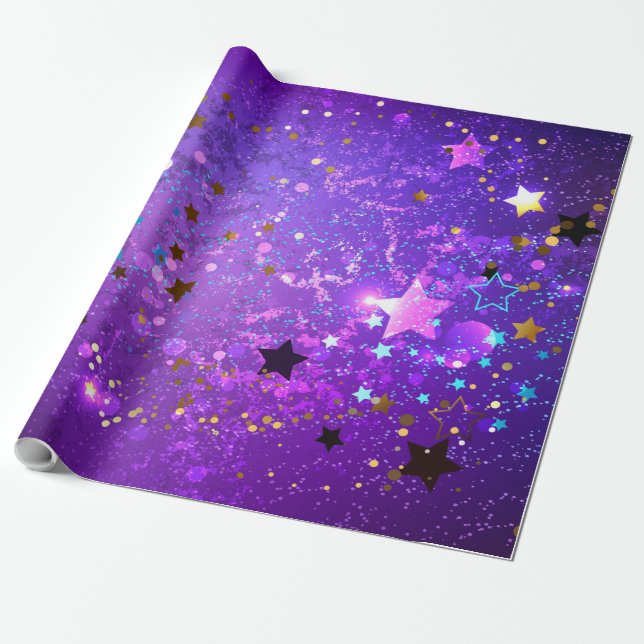 Lila Hintergrund mit Sternen Geschenkpapier (Ungerollt)