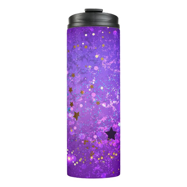 Lila Hintergrund mit Sternen Thermosbecher (Vorderseite)