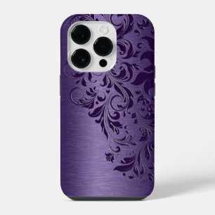 Lila Hintergrund mit tiefvioletter Blumen-Spitze iPhone 14 Pro Hülle
