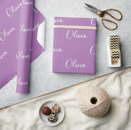 Lila Hintergrundname Girly Eleganter Name Geschenkpapier