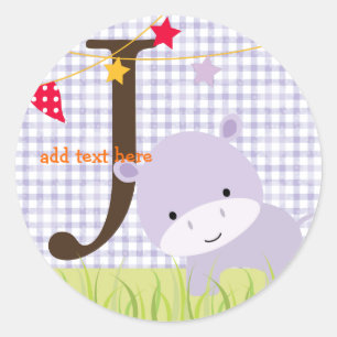 Lila Hippo-Aufkleber/Hinzufügen von Monogramm/Digi Runder Aufkleber