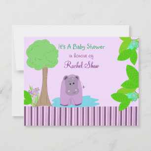 Lila Hippo Baby Dusche Einladung
