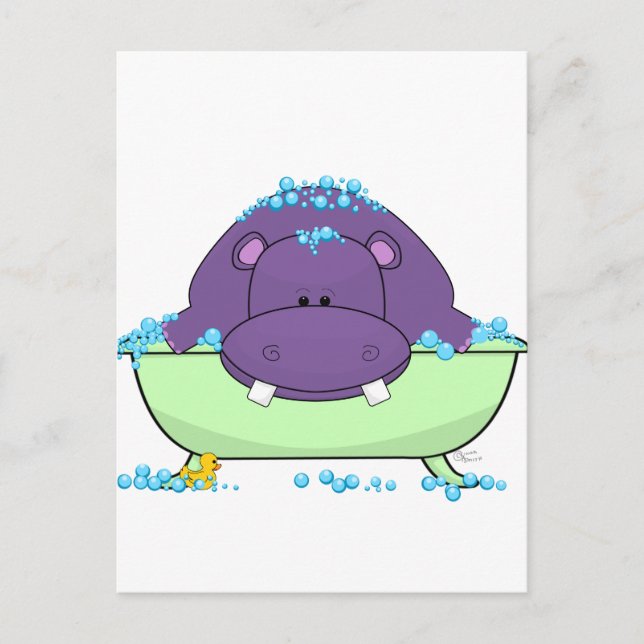 Lila_Hippo_Bath.png Postkarte (Vorderseite)