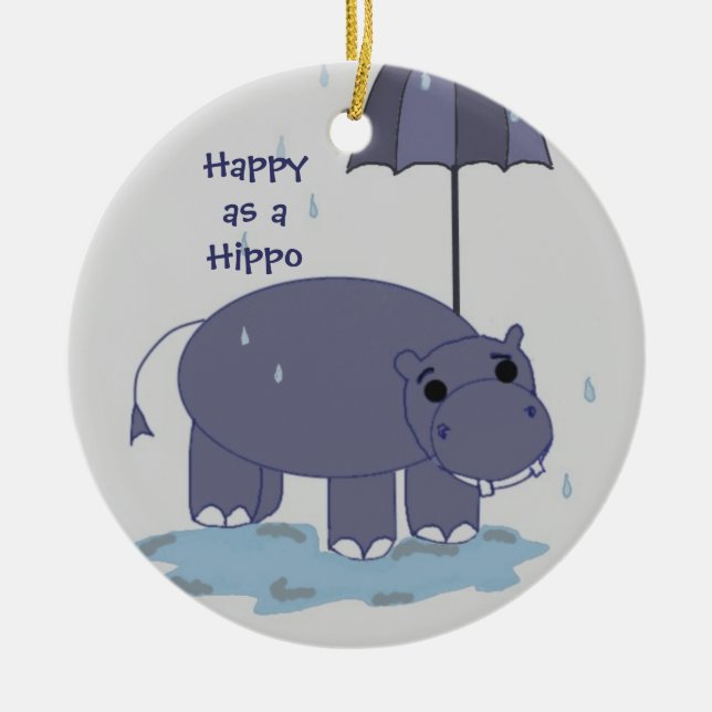Lila Hippopotamus mit Regenschirm Keramik Ornament (Vorne)