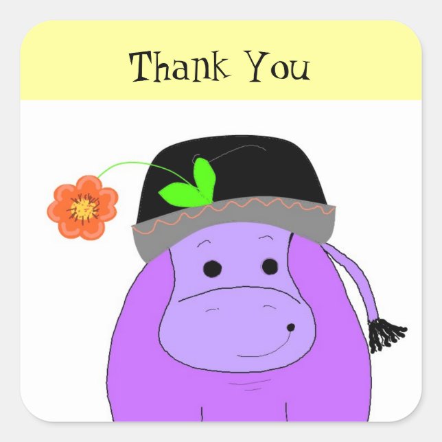 Lila HippoVielen Dank Quadratischer Aufkleber (Vorderseite)