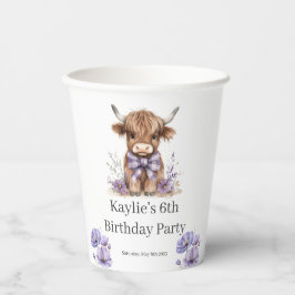 Lila Hochlandkuh-Geburtstagspartei Pappbecher