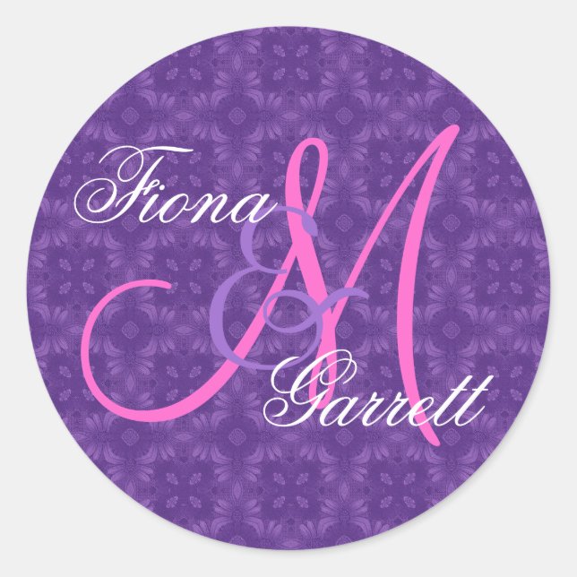 Lila Hochzeit Custom Monogram V07 Runder Aufkleber (Vorderseite)