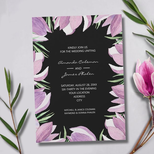 Lila Hochzeit der Magnolia Einladung (Elegant purple and white magnolias wedding invitations - INSTANT DOWNLOAD and/or PRINTED)