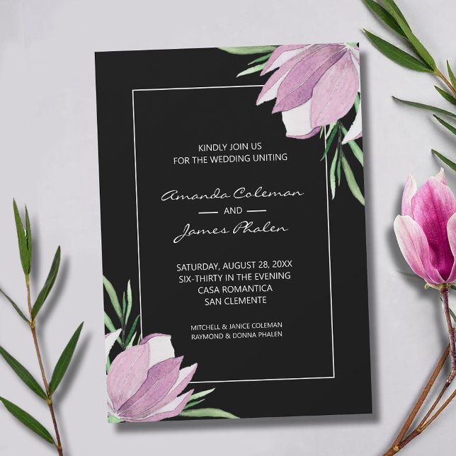 Lila Hochzeit der Magnolias Einladung (Elegant purple and white magnolias wedding invitations - INSTANT DOWNLOAD and/or PRINTED)