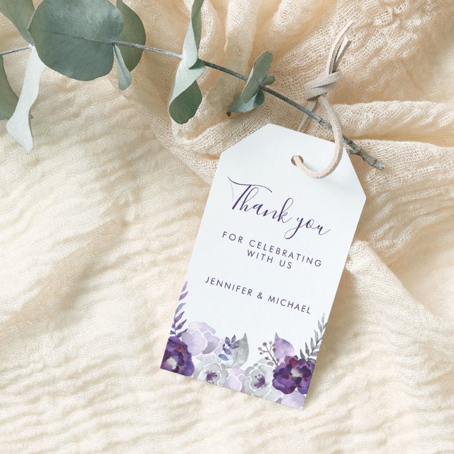 Lila Hochzeit der Wasserfarben Geschenkanhänger (Purple Watercolor Floral Wedding Thank You Gift Tags)