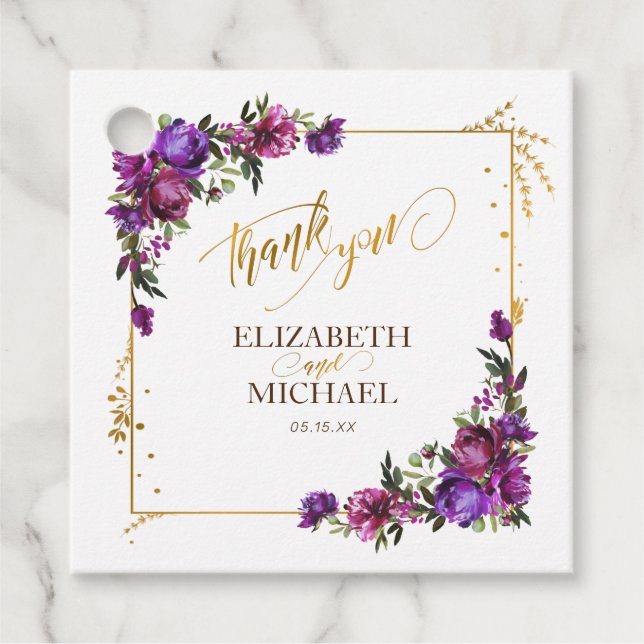 Lila Hochzeit in Hot Pink, Gold Geschenkanhänger (Vorderseite)