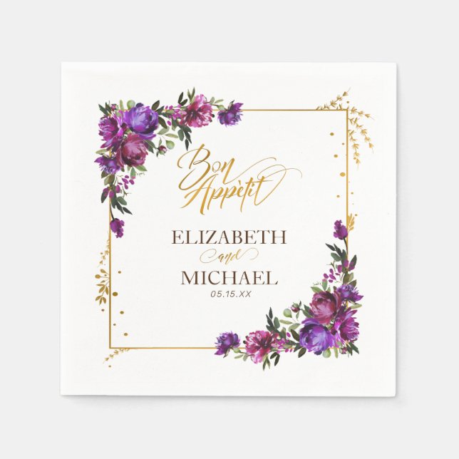 Lila Hochzeit in Hot Pink, Gold Serviette (Vorderseite)