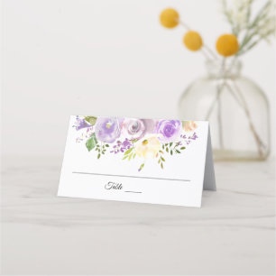 Lila Hochzeit mit Aquarellblumen Platzkarte