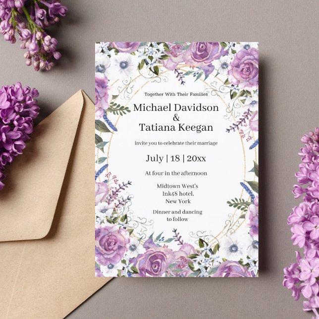 lila Hochzeit mit Blumen Einladung (Von Creator hochgeladen)