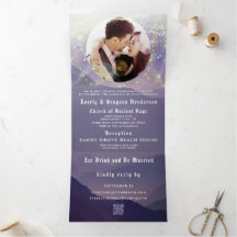 Lila Hochzeit mit drei Falten Einladung