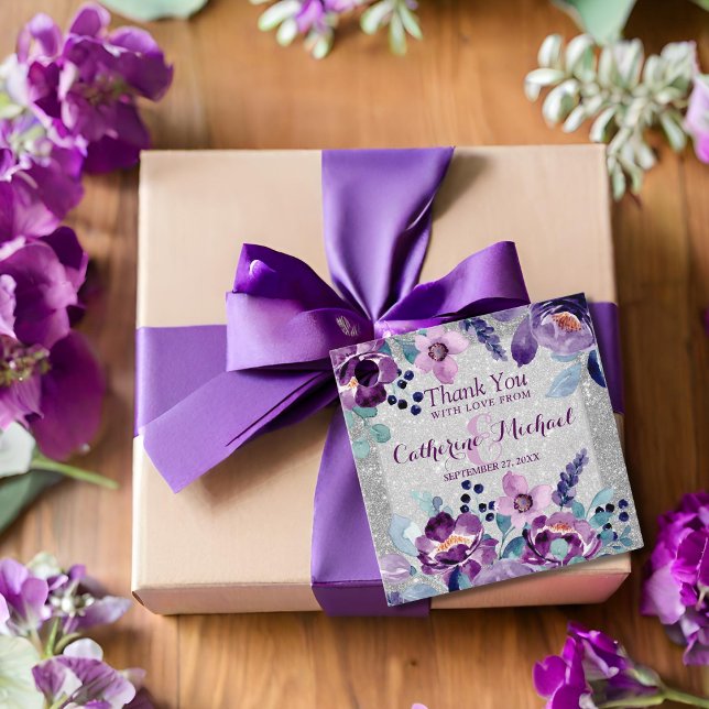 Lila Hochzeit mit Flora und Glitzer Geschenkanhänger (Von Creator hochgeladen)