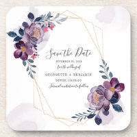Lila Hochzeit mit floraler Geometrie speichern Sie