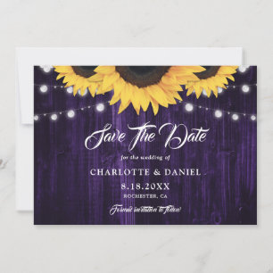 Lila Hochzeit mit rustikalen Holzstrohleuchten Save The Date