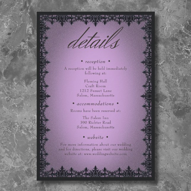 Lila Hochzeit mit viktorianischem gotischen Eisen Begleitkarte (Victorian Gothic Iron Border Purple Wedding Enclosure Card)