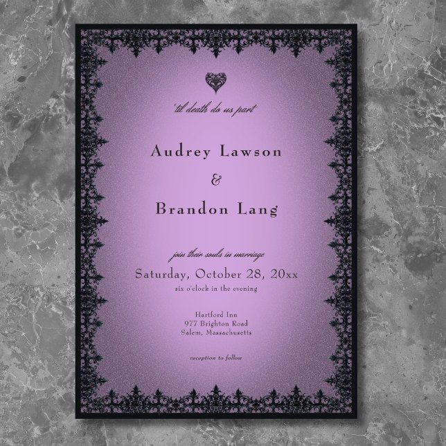 Lila Hochzeit mit viktorianischem gotischen Eisen Einladung (Victorian Gothic Iron Border Purple Wedding Invitation)