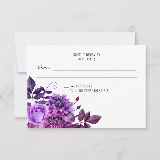 Lila Hochzeit rsvp Floral Reply Blume Reaktion (Vorderseite)