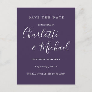 Lila Hochzeit Save-the-Date-Karte im Skriptstil Postkarte