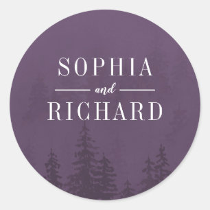 Lila Hochzeit von Evergreens im Fog Forest Runder Aufkleber