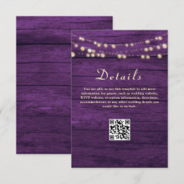 Lila Hochzeitdetails QR-Code Begleitkarte