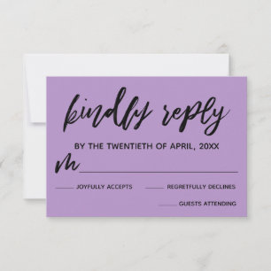 Lila Hochzeitkarte für lässige Handschrift RSVP Karte