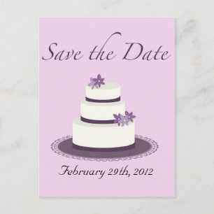 Lila Hochzeits-Kuchen-Save the Date Postkarte