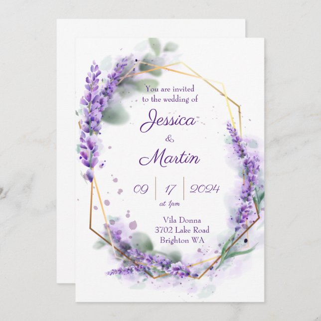 Lila Hochzeitseinladung von Lavender Einladung (Vorne/Hinten)