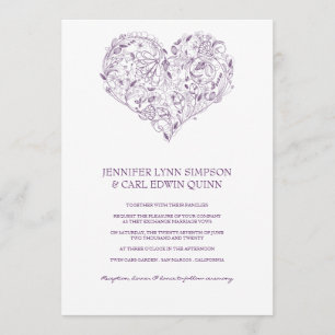 Lila Hochzeitseinladung zum Blumenherz Einladung